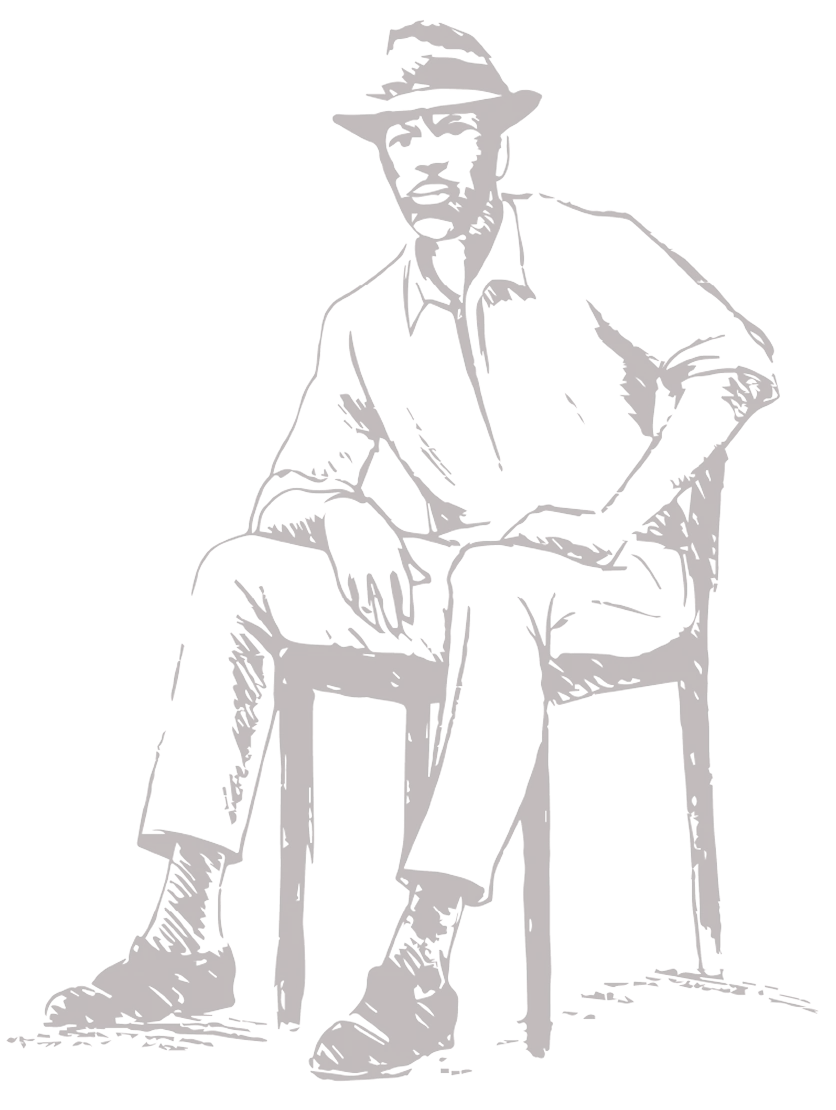 Illustration of Papa Rouyo, master cane grower, seated
